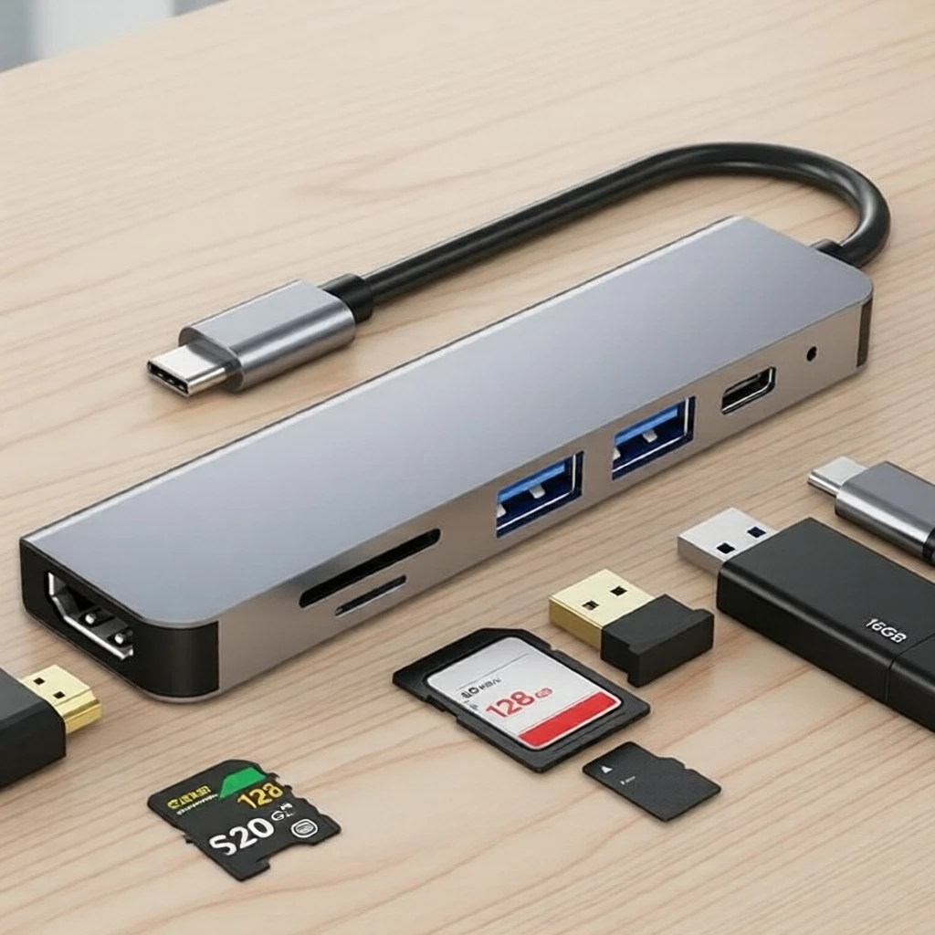Type C Hub 6 in 1 TF SD Card Reader อะแดปเตอร์สําหรับแล็ปท็อป PC Multi Port HDMI 4K USB3.0 100W PD Charge