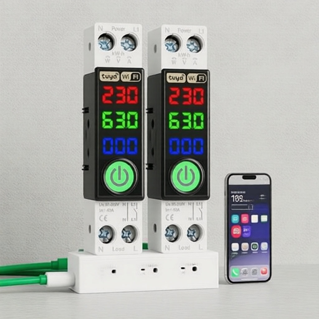 สําหรับ MANHOT WiFi สมาร์ท Circuit Breaker 1P + N 63A Din Rail สวิทช์ LED Metering จอแสดงผลสมาร์ท Breaker Voice Control