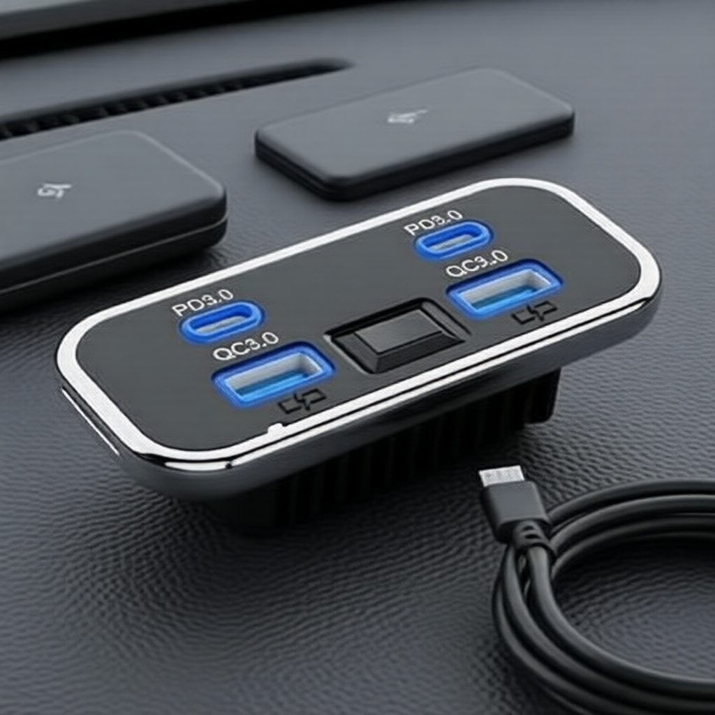 ที่ชาร์จในรถยนต์กันน้ํา 76W QC 3.0 พร้อมพอร์ตคู่ Type-C PD 3.0 และ 2x QC3.0 12V/24V