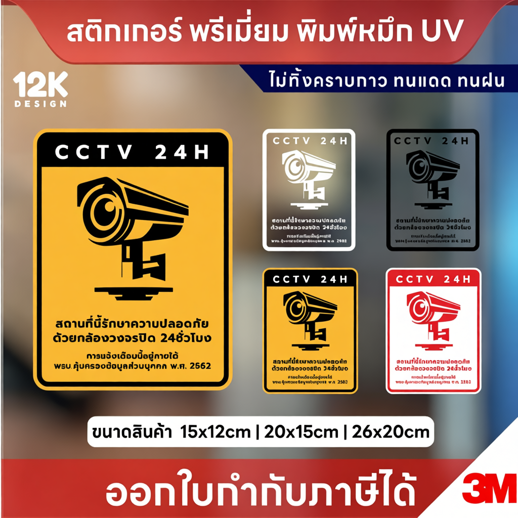 ป้ายสติกเกอร์ CCTV 24H