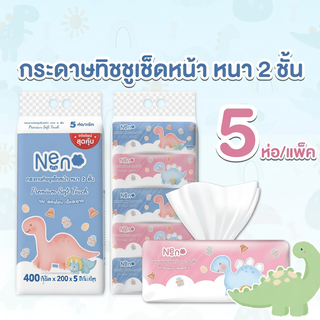 กระดาษทิชชู่ Neno  หนา 2 ชั้น  ซึมซับดีเยี่ยม 400 แผ่น