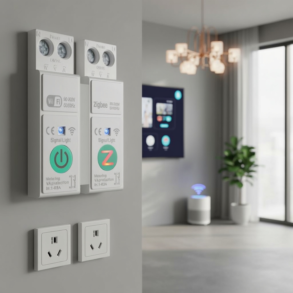 TUYA 63A เบรกเกอร์อัจฉริยะ Zigbee/WiFi พร้อมระบบวัดกําลังไฟฟ้าและการป้องกันกระแสเกินและแรงดันต่ํา