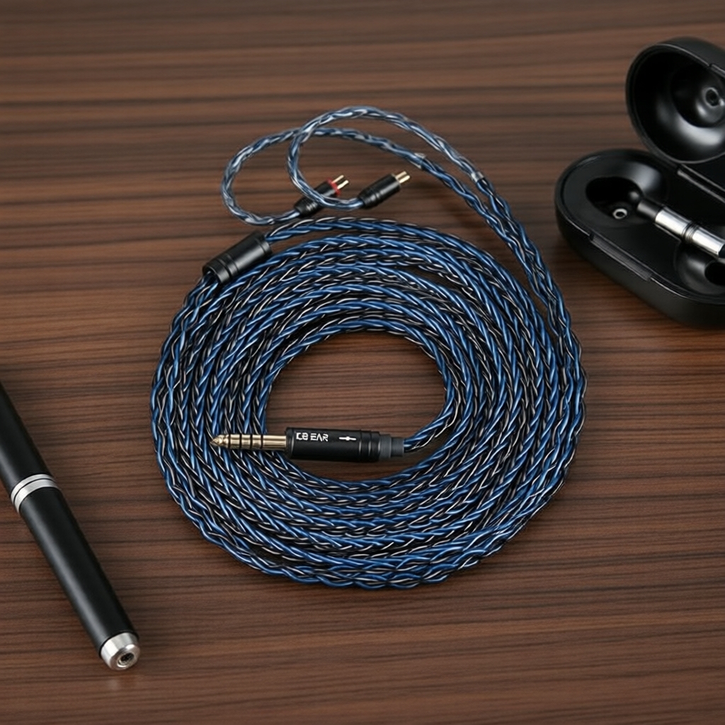 Kbear เคเบิลอินเอียร์ 2ม. 8 คอร์ ชุบเงิน เข้าหัวแบบเว้า รองรับ KZ ZS10 Pro/ZSN Pro/CRA/ST12 Plus