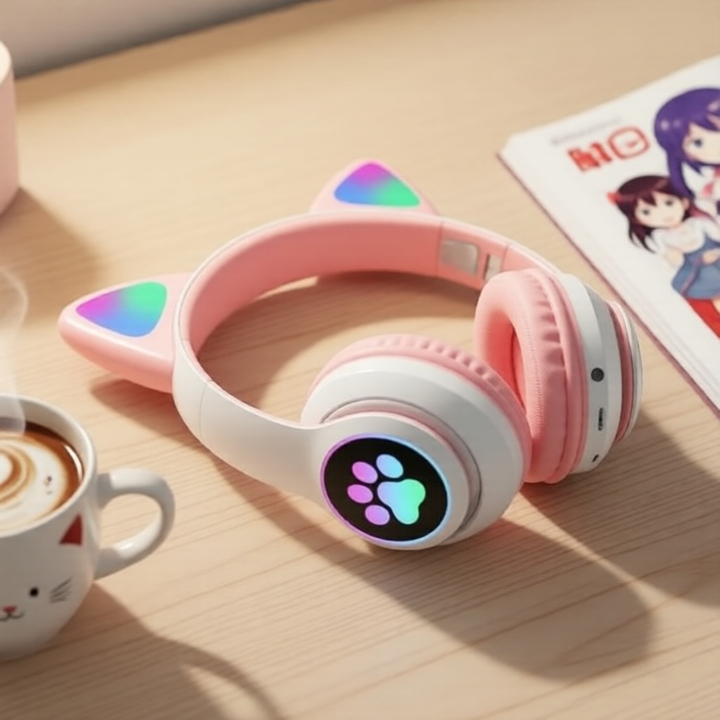 หูฟังเกมมิ่งบลูทูธไร้สายแบบคาดคอ SNT28 Cat Ear พร้อมไฟ RGB ดีไซน์เท่