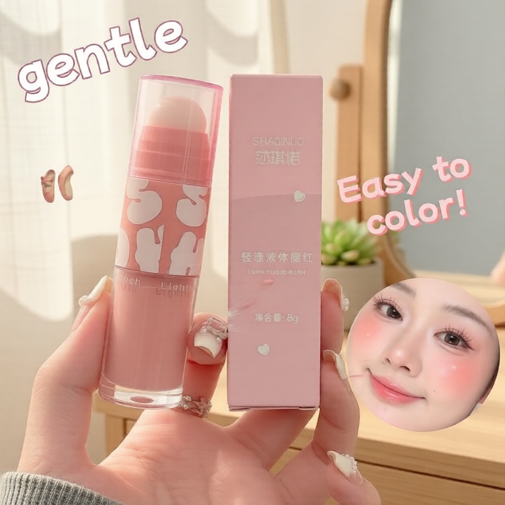 SHAQINUO บลัชออนสติ๊กเนื้อแมตต์โกลว์, บางเบาและโปร่งแสง, ติดทนนาน, ฟินิชซาตินเนียนนุ่ม, สีสดชัด