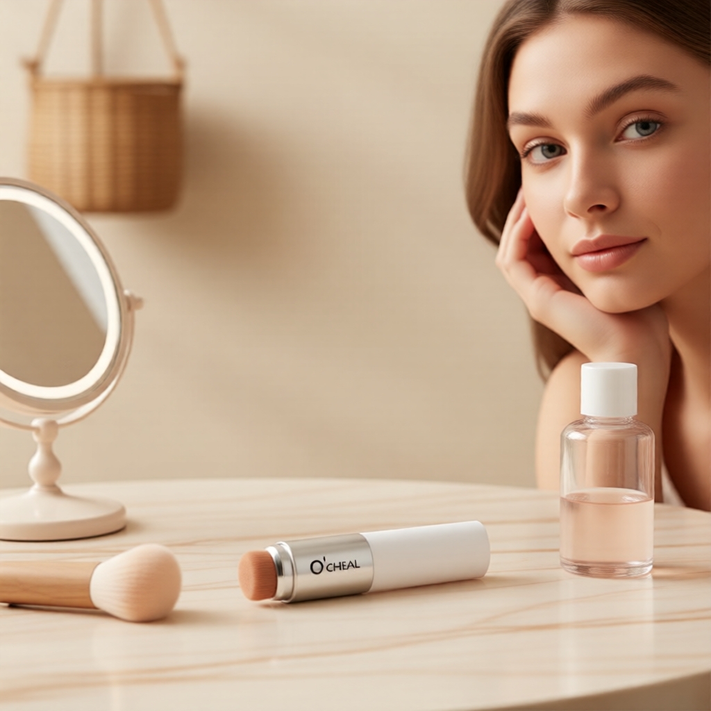 O'Cheal สีเปลี่ยนเกาหลีแท่ง: คอนซีลเลอร์และรองพื้น 2 หัว, ผสมคอลลาเจน, ติดทนนาน, เซ็ตของขวัญ 15 กรัม