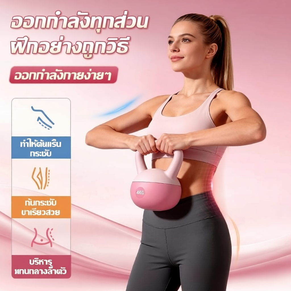 Kettlebell PVC 4/5/6/8KG พร้อมถุงมือกันลื่น