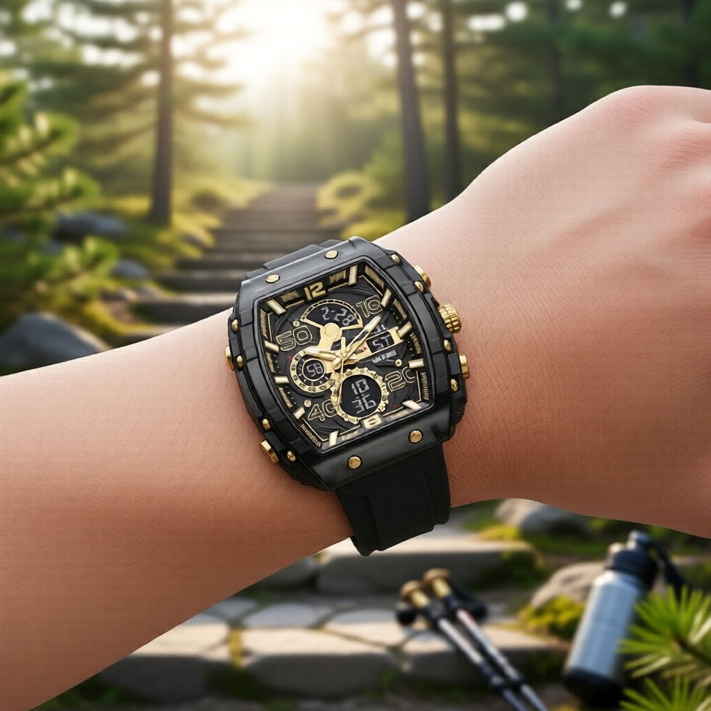 หน้าปัดทรงบาร์เรลสําหรับผู้ชาย SMAEL 8109 ดีไซน์สปอร์ต กระจกโค้ง ดูเวลารูปแบบคู่ กันน้ํา พร้อมฟีเจอร