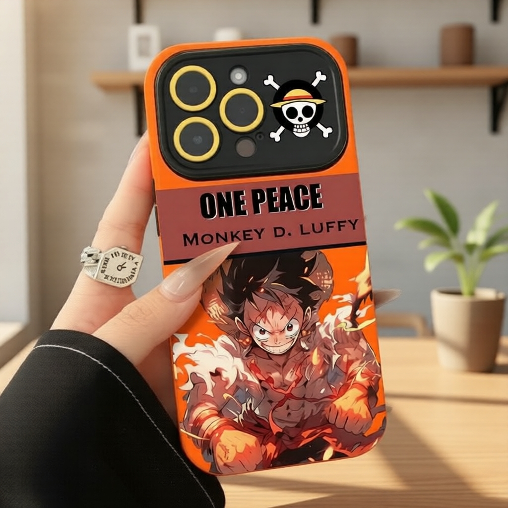 เคสเฟรมเลนส์หน้าต่างลายเปลวไฟ Monkey D. Luffy จาก One Piece สําหรับ Realme 11/10/8i/7i/5/6i/C51/C53/