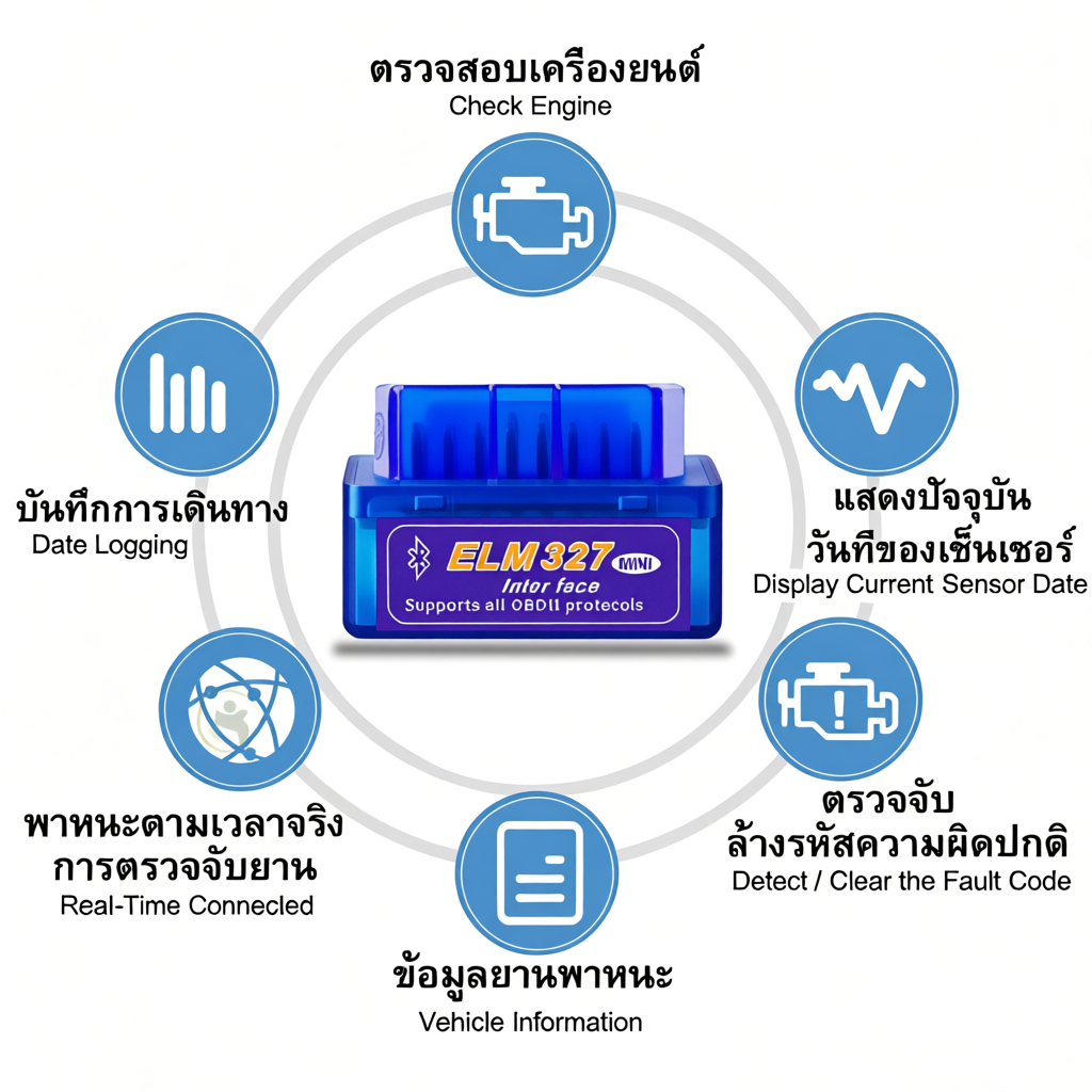 ELM327 OBD2  เครื่องสแกนรถยนต์ อ่าน ลบ โค๊ด ใช้งานง่าย