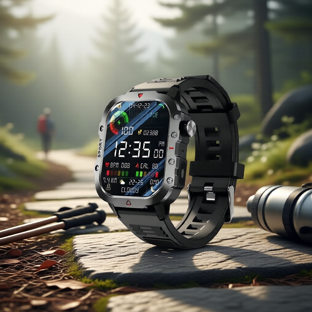 สมาร์ทวอทช์กันน้ําสําหรับทหารผู้ชาย พร้อม GPS ไฟฉาย และโทรผ่านบลูทูธ