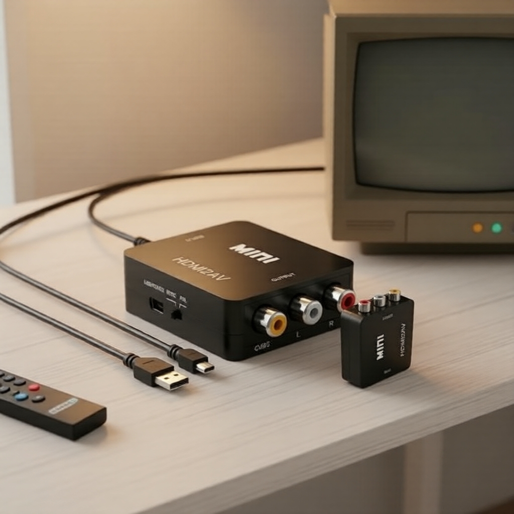 อะแดปเตอร์ HDMI เป็น AV RCA พร้อมสาย USB สําหรับทีวี, เครื่องบันทึกเทป VHS, VCR, เครื่องเล่นดีวีดี, 