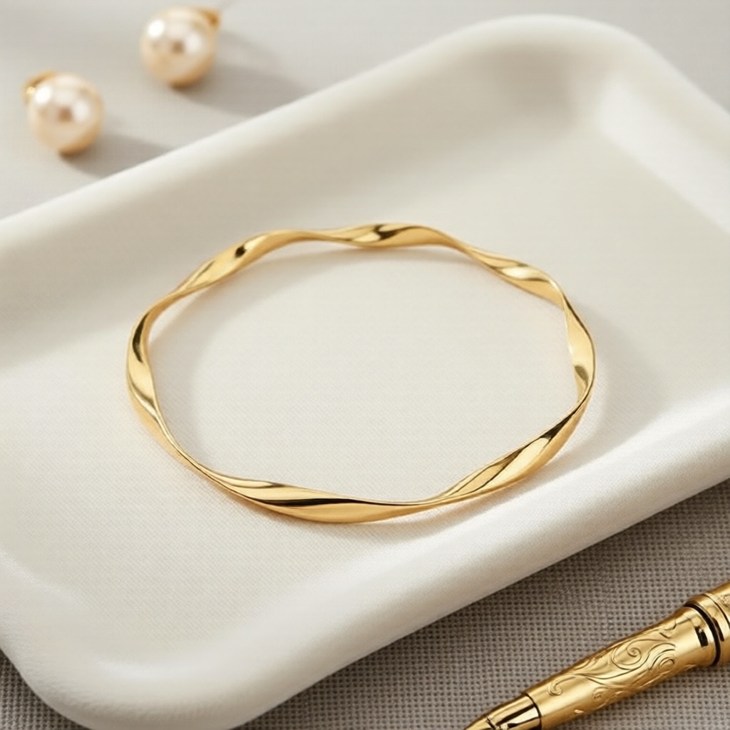 Mobius กําไลข้อมือไทเทเนียมพรีเมียมสีทองสําหรับสุภาพสตรี ดีไซน์เรียบหรู