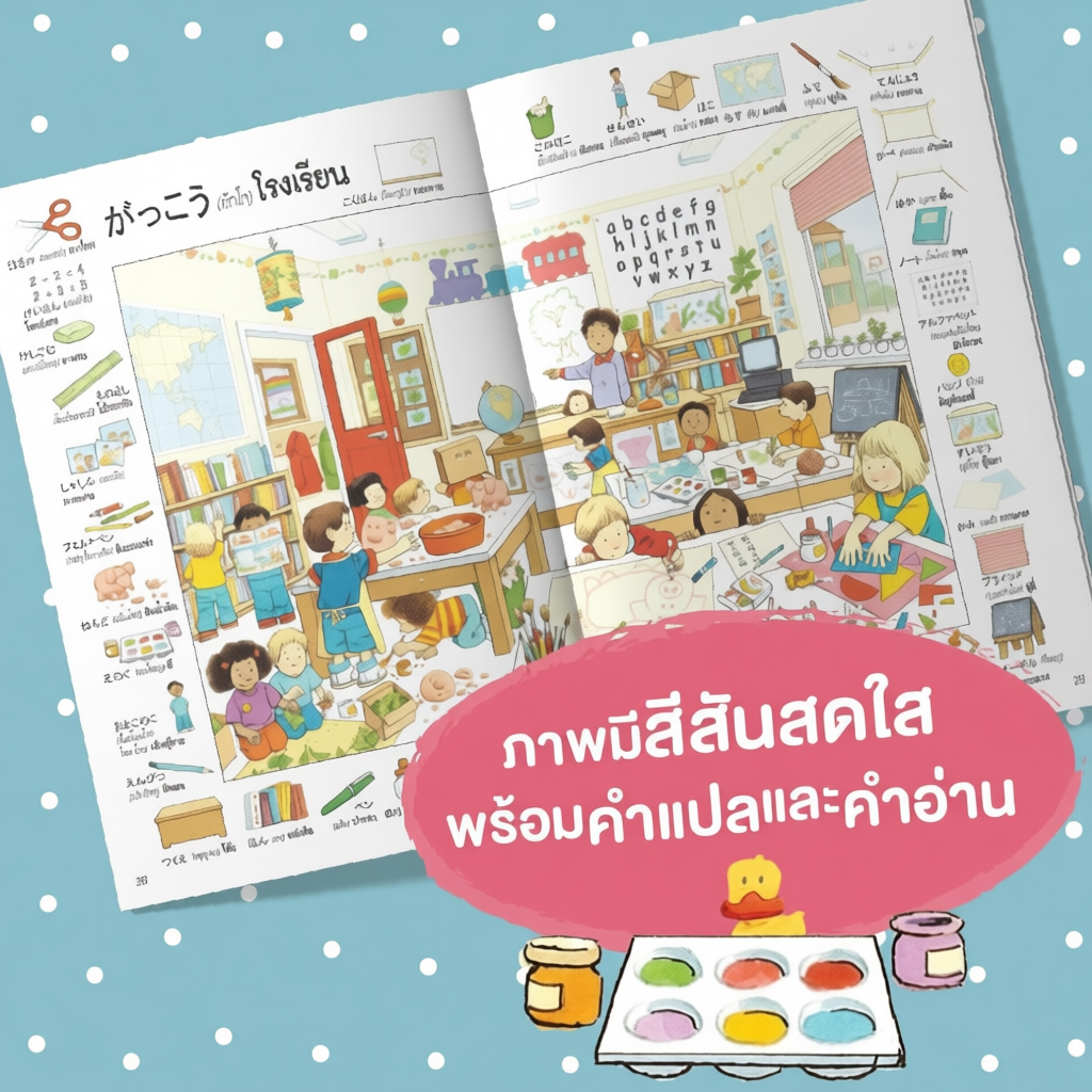 หนังสือ 1000 คำศัพท์สำหรับเด็ก มีทั้ง ภาษาจีน อังกฤษ ญี่ปุ่น เกาหลี