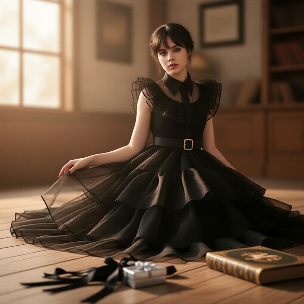 ชุดเดรสตาข่ายโกธิค Wednesday Addams สําหรับคอสเพลย์ ผู้ใหญ่และเด็ก ปาร์ตี้คาร์นิวัล