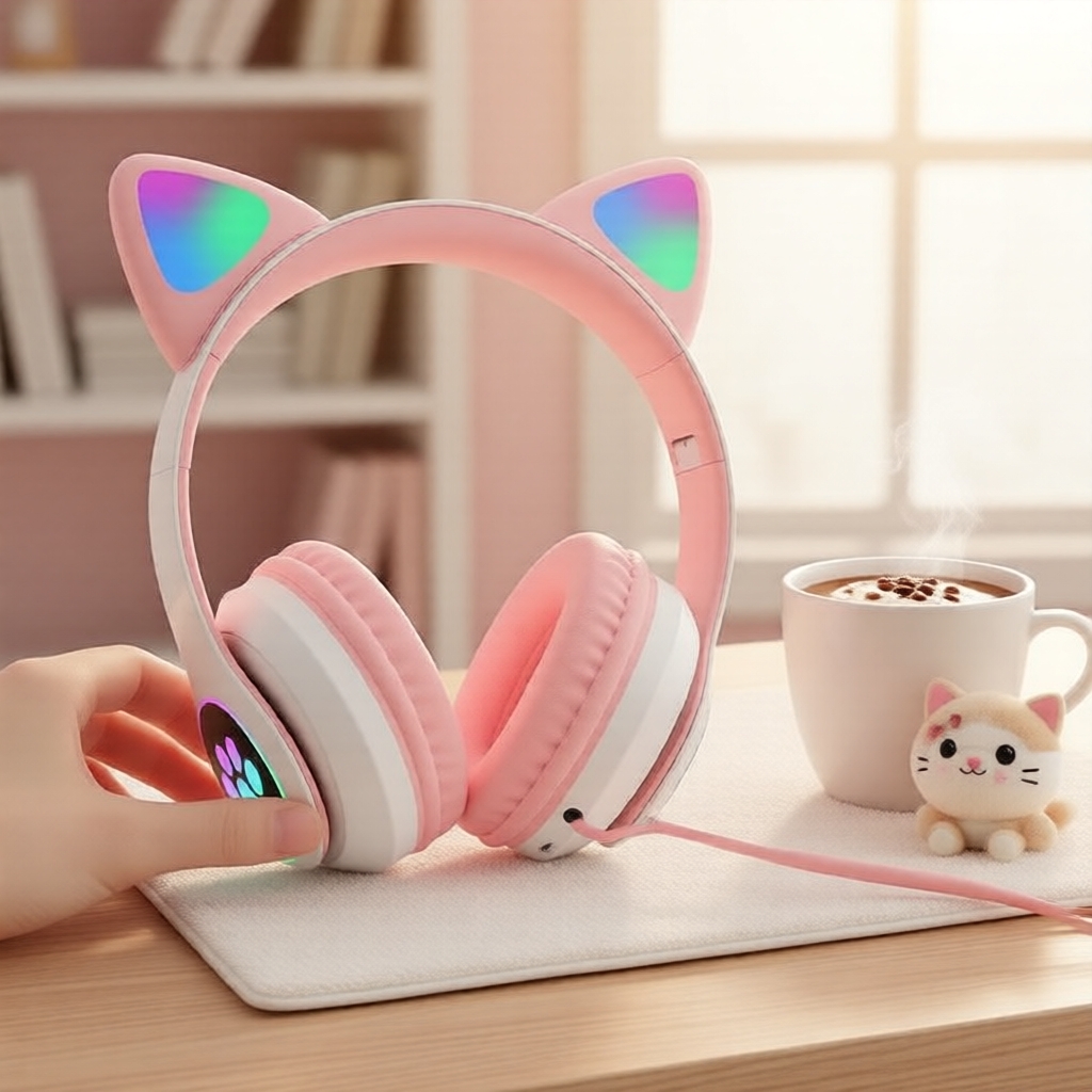 หูฟังไร้สายแบบคล้องคอ SNT28 ดีไซน์หูแมว, บลูทูธ 28, เสียงสเตอริโอสุดเท่