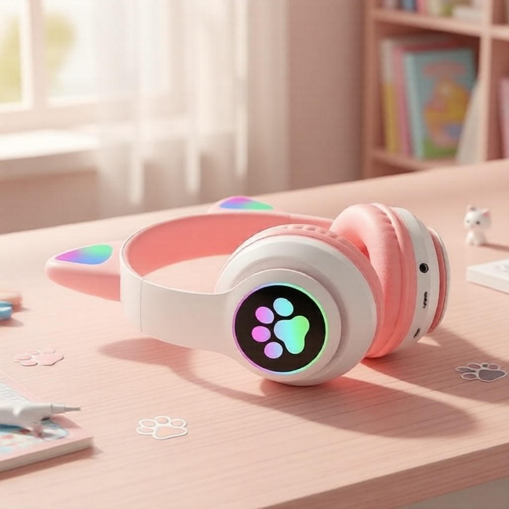 หูฟังบลูทูธ SNT28 ดีไซน์หูแมว ไฟ RGB ไร้สาย สําหรับเล่นเกมสุดเท่ สวมคอ