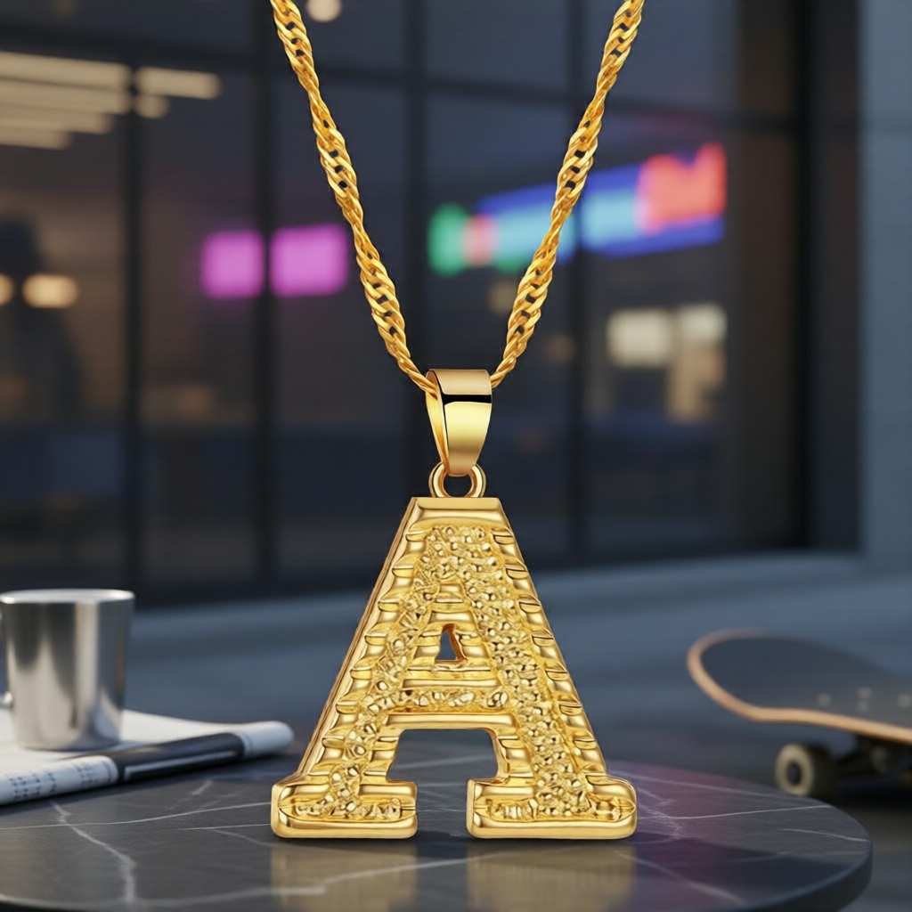 สร้อยคอจี้ตัวอักษร 18K ทองสําหรับสุภาพสตรี เรียบง่าย 26 ตัวอักษร