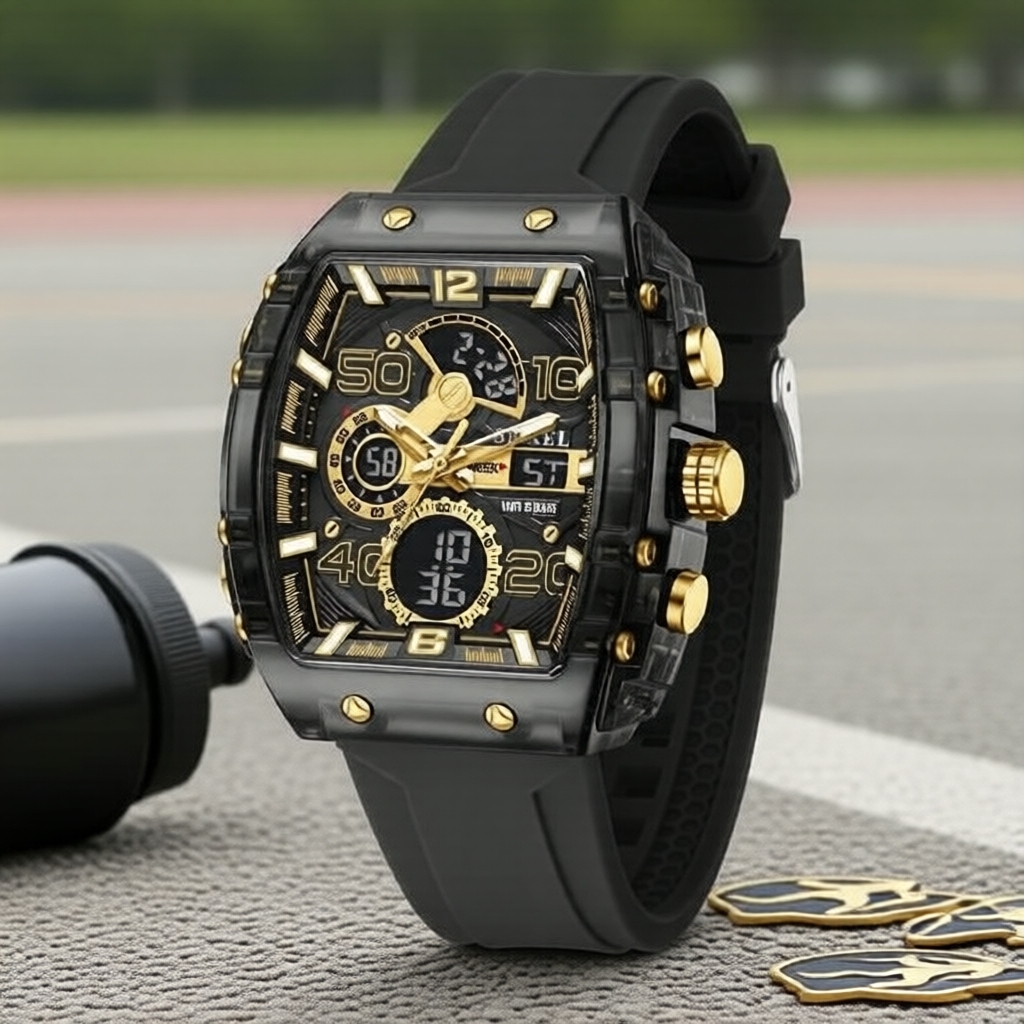 SMAEL 8109 นาฬิกาข้อมือดิจิตอลสําหรับผู้ชาย หน้าปัดทรงบาร์เรล กระจกโค้ง แสดงเวลาและวันที่ กันน้ํา