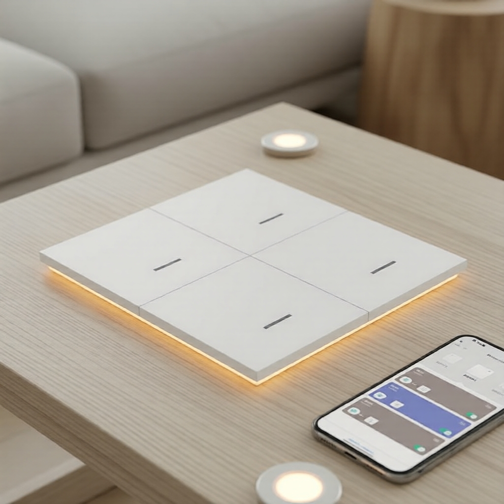 สวิตช์ฉาก 4 ปุ่ม Tuya Zigbee พร้อมแผ่นกาวด้านหลัง ควบคุมระยะไกลผ่านแอป