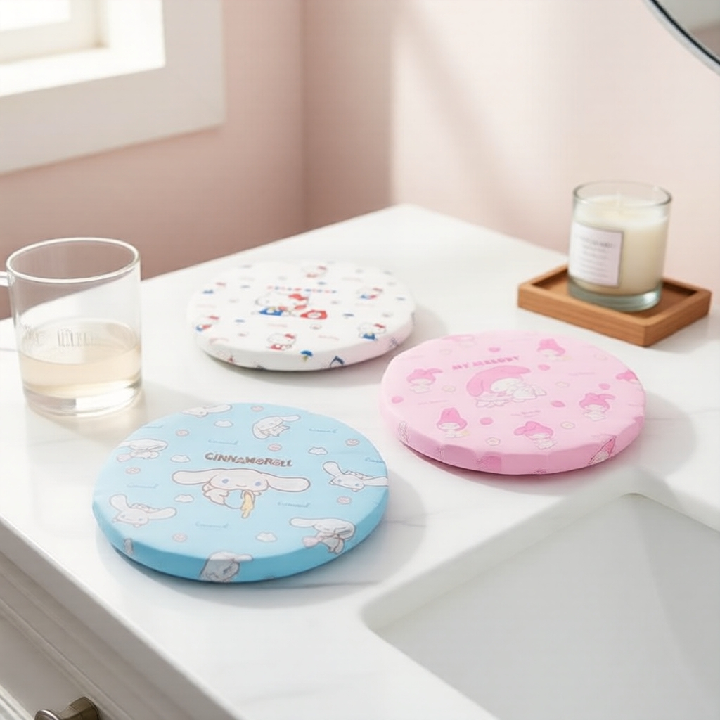 MINISO  ชุดหมวกคลุมผมอาบน้ํา 3 ชิ้น ลาย Sanrio Characters Cinnamoroll, My Melody, Hello Kitty ขนาด 16.5x24 ซม.