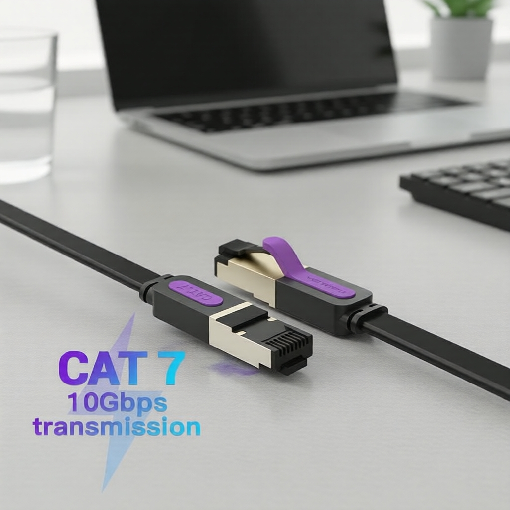 Vention Cat7 สายแลนแบน RJ45 ป้องกันสัญญาณรบกวน ความเร็ว 10Gbps สําหรับเราเตอร์ WiFi, PC, Switch