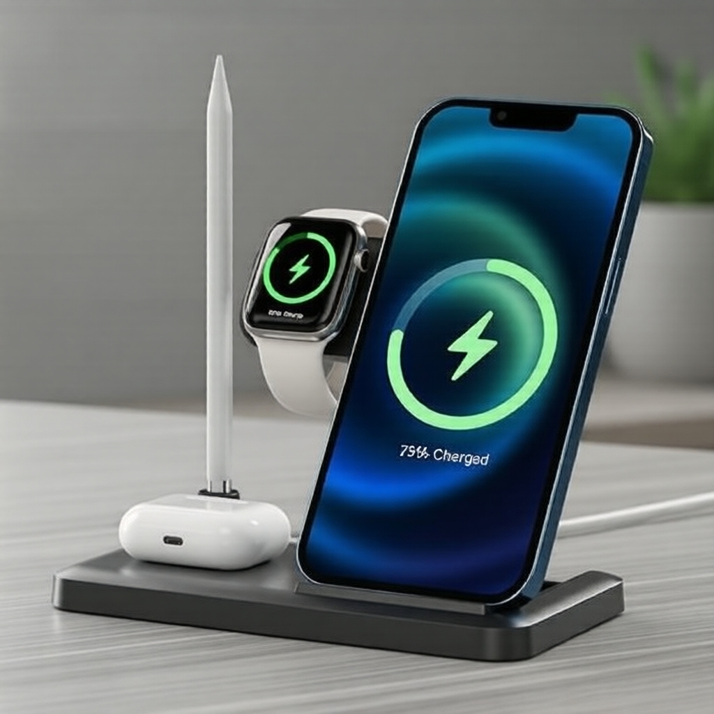 แท่นชาร์จไร้สาย Essager 4 in 1 15W 10W 7.5W ชาร์จเร็วสําหรับมือถือ สมาร์ทวอทช์ หูฟัง และปากกาสไตลัส 