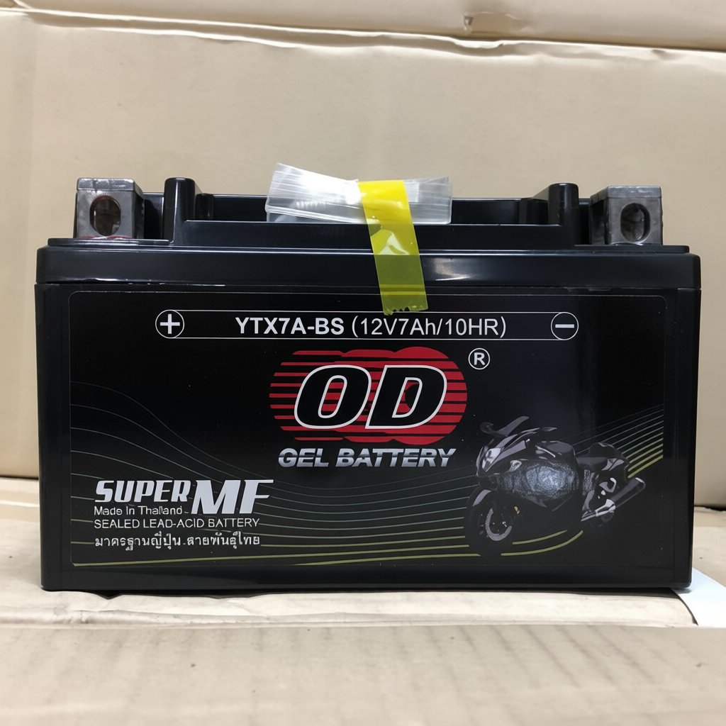 OD แบตเตอรี่ รุ่น YTX7A-BS (12V 7AH) แบบแห้ง สำหรับรถจักรยานยนต์