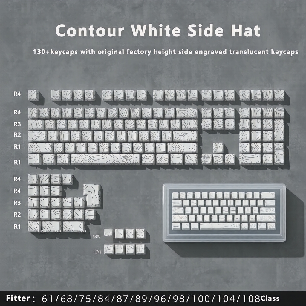 ชุดคีย์แคป PBT พิมพ์สองชั้นแบบคอนทัวร์ 97 ปุ่ม รองรับไฟ LED ลายวงจรโทโปกราฟิก