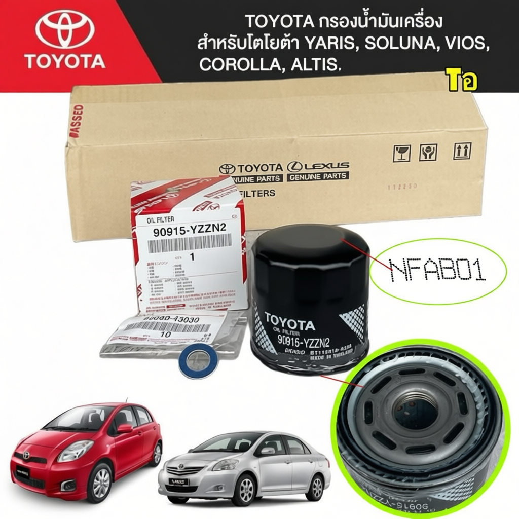 กรองน้ำมันเครื่อง Toyota 90915-YZZN2 สำหรับรถหลายรุ่น
