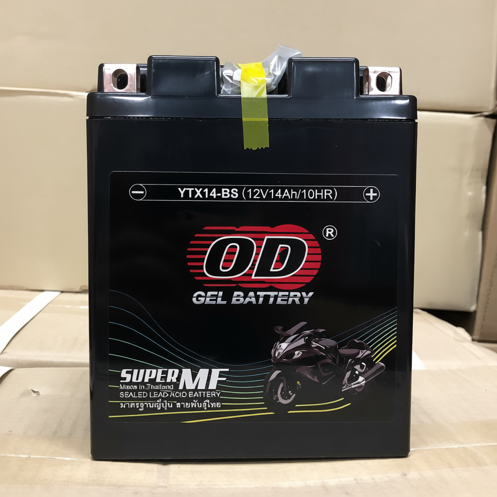 OD แบตเตอรี่ รุ่น YTX14-BS (12V 14AH) แบบแห้ง สำหรับรถจักรยานยนต์