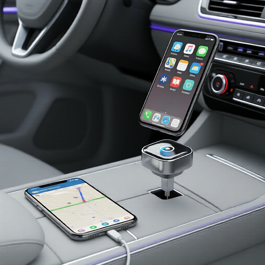 2-in-1 อะแดปเตอร์ AI Box ไร้สาย Carplay & Android Auto แปลงสายเป็นไร้สาย USB สําหรับรถยนต์