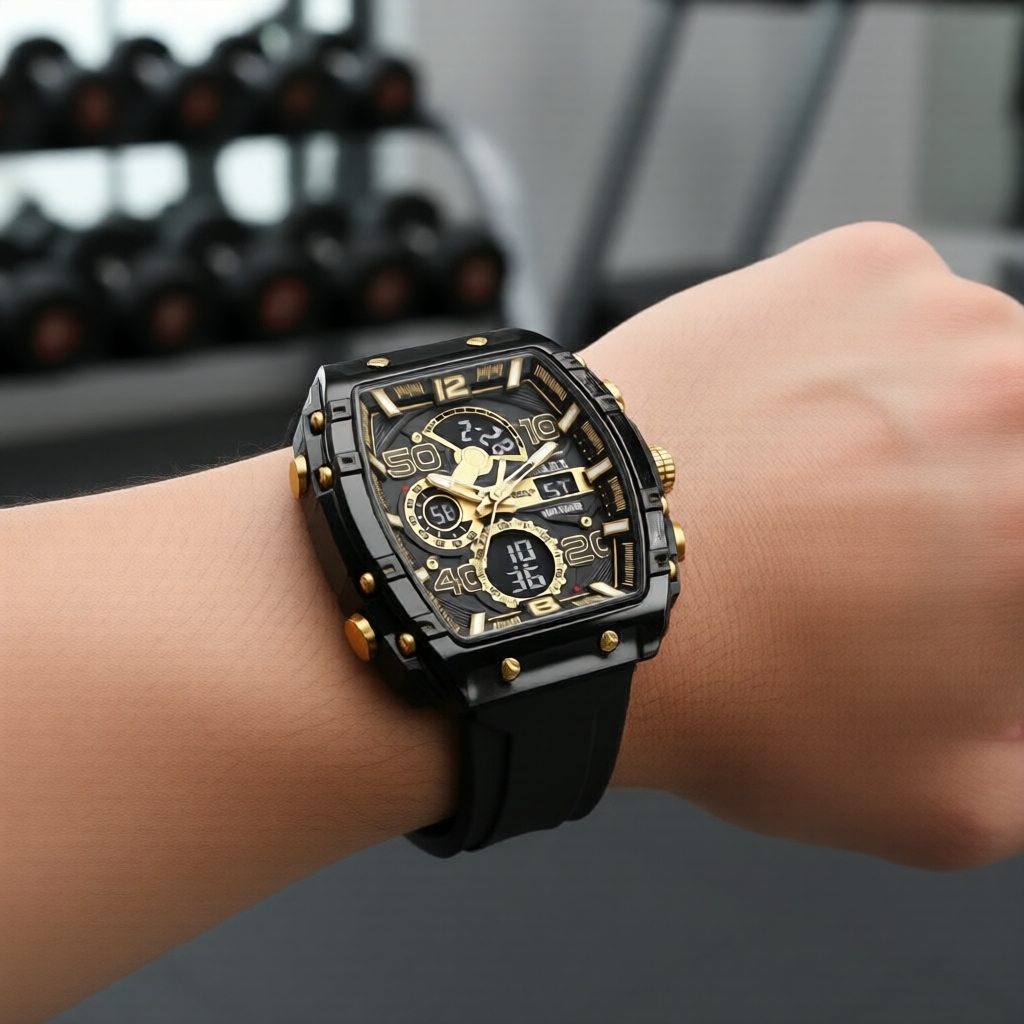 หน้าปัดทรงถังแฟชั่นควอตซ์ผู้ชาย SMAEL 8109, แสดงผลคู่, กันน้ํา, แสดงวันที่