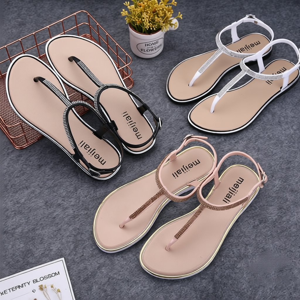 รองเท้าแตะประดับสายเพชร สไตล์เกาหลี BB001