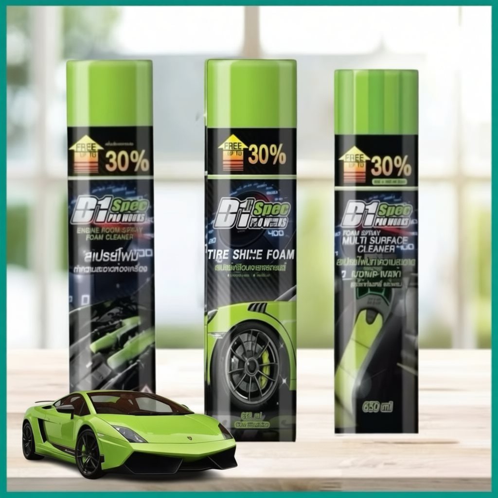 D1 Spec สเปรย์โฟมขจัดคราบพร้อมเคลือบเงายาง 650ml