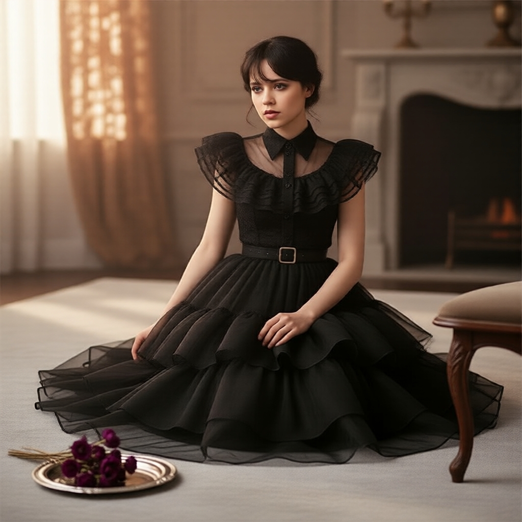 ชุดคอสเพลย์โกธิคของ Wednesday Addams สําหรับปาร์ตี้คาร์นิวัลผู้ใหญ่และเด็ก