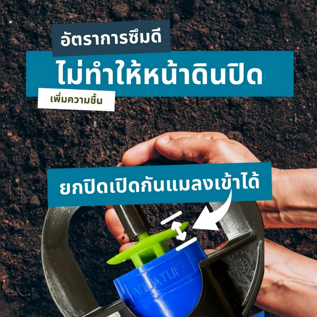 AQ205 หัวสปริงเกอร์ ใช้แรงดันต่ำให้น้ำ 200ลิตร ต่อชั่วโมง รัศมี 5.5 เมตร.
