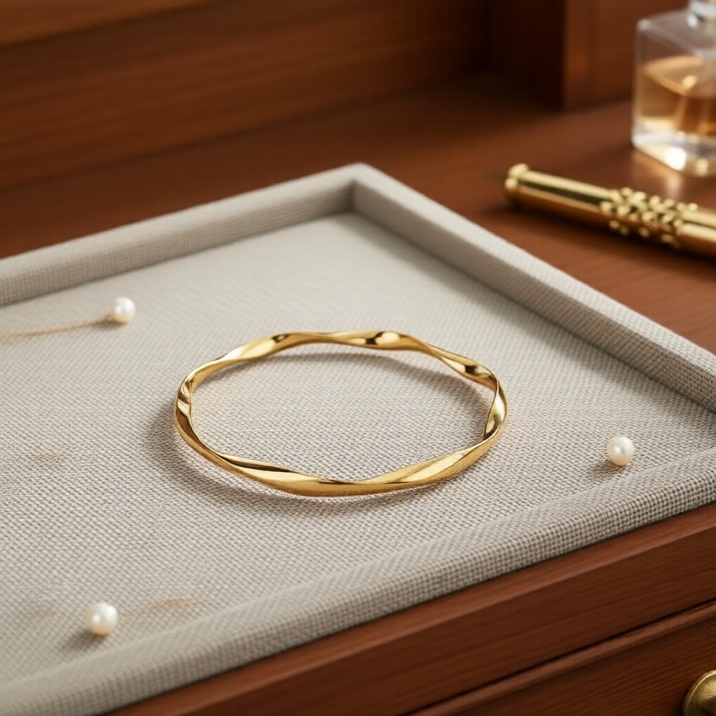 Mobius กําไลข้อมือทองไททาเนียมสแตนเลสเรียบหรูดูมินิมอลสําหรับผู้หญิง