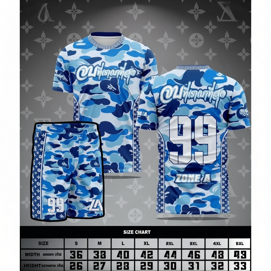 เสื้อพิมพ์ลาย Zone A มีเบอร์ ใส่เล่นกีฬา