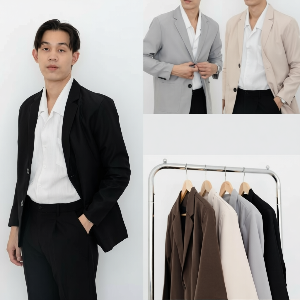เสื้อสูทผู้ชาย Blazer ทรงเกาหลี เสริมไหล่ ใส่ได้หลายโอกาส
