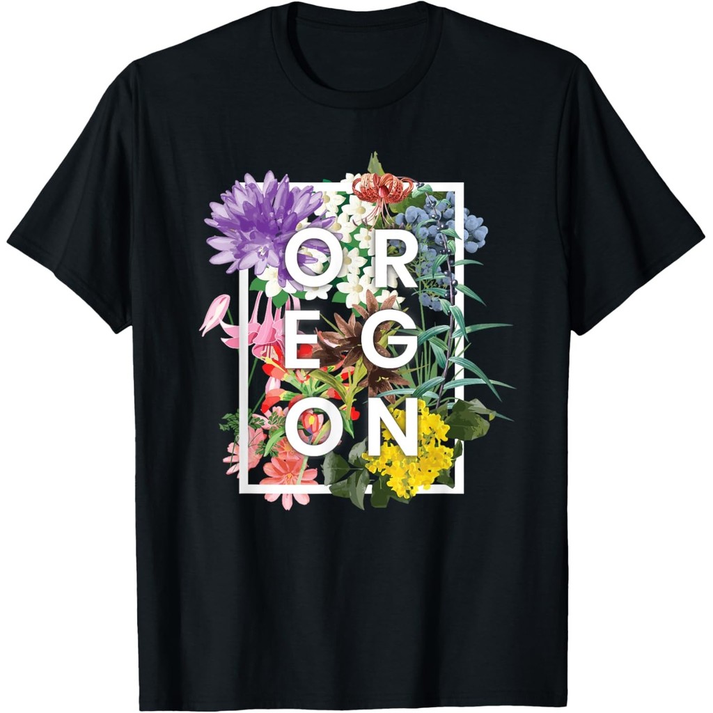 Flowers Of Oregon Word Art - เสื้อยืดของที่ระลึก Oregon State Usa Mans