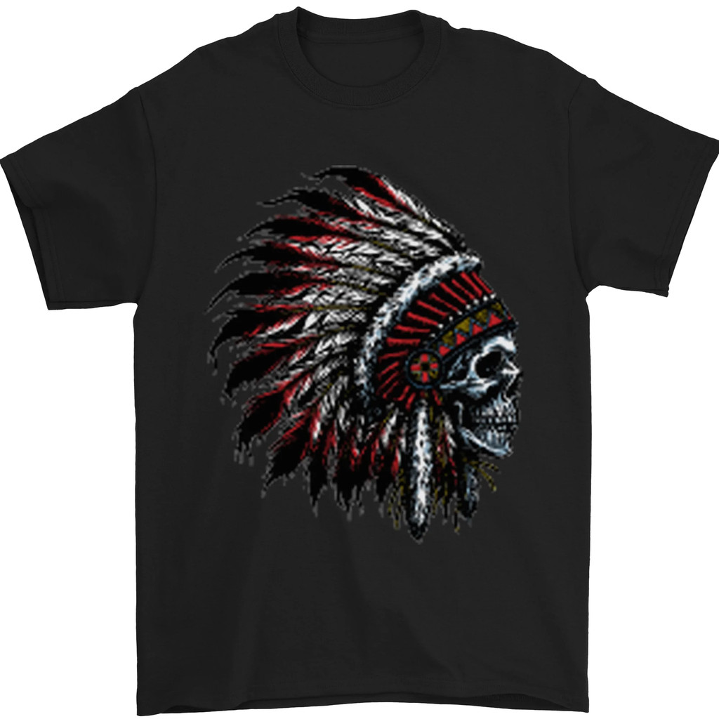 Indian Skull Headdress Biker Motorcycle Mens Tshirt