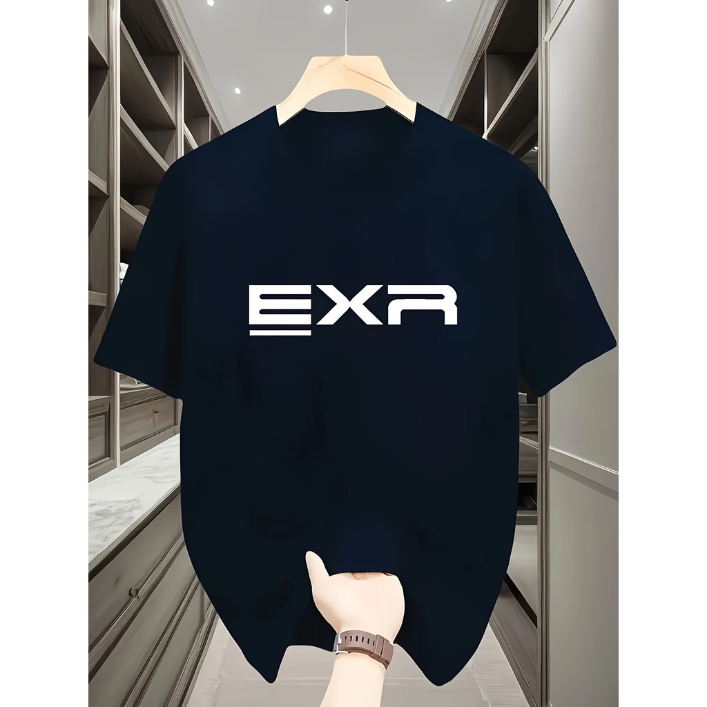 Mens EXR Graphic Tee - เสื้อยืด Casual & Sporty พร้อมตัวอักษรสีขาว คอลูกเรือ แขนสั้น - เหมาะสําหรับ 