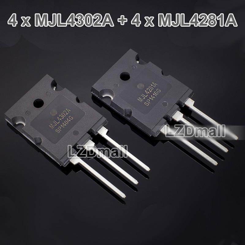 4 คู่เดิม (4 x MJL4302A + 4 x MJL4281A ) MJL4302 MJL4281 TO-3PL PNP NPN Silicon Power ทรานซิสเตอร์