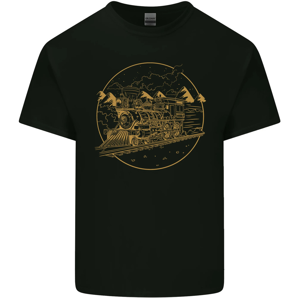 Gold Locomotive Steam Engine Train Spotter Tshirt Childrens