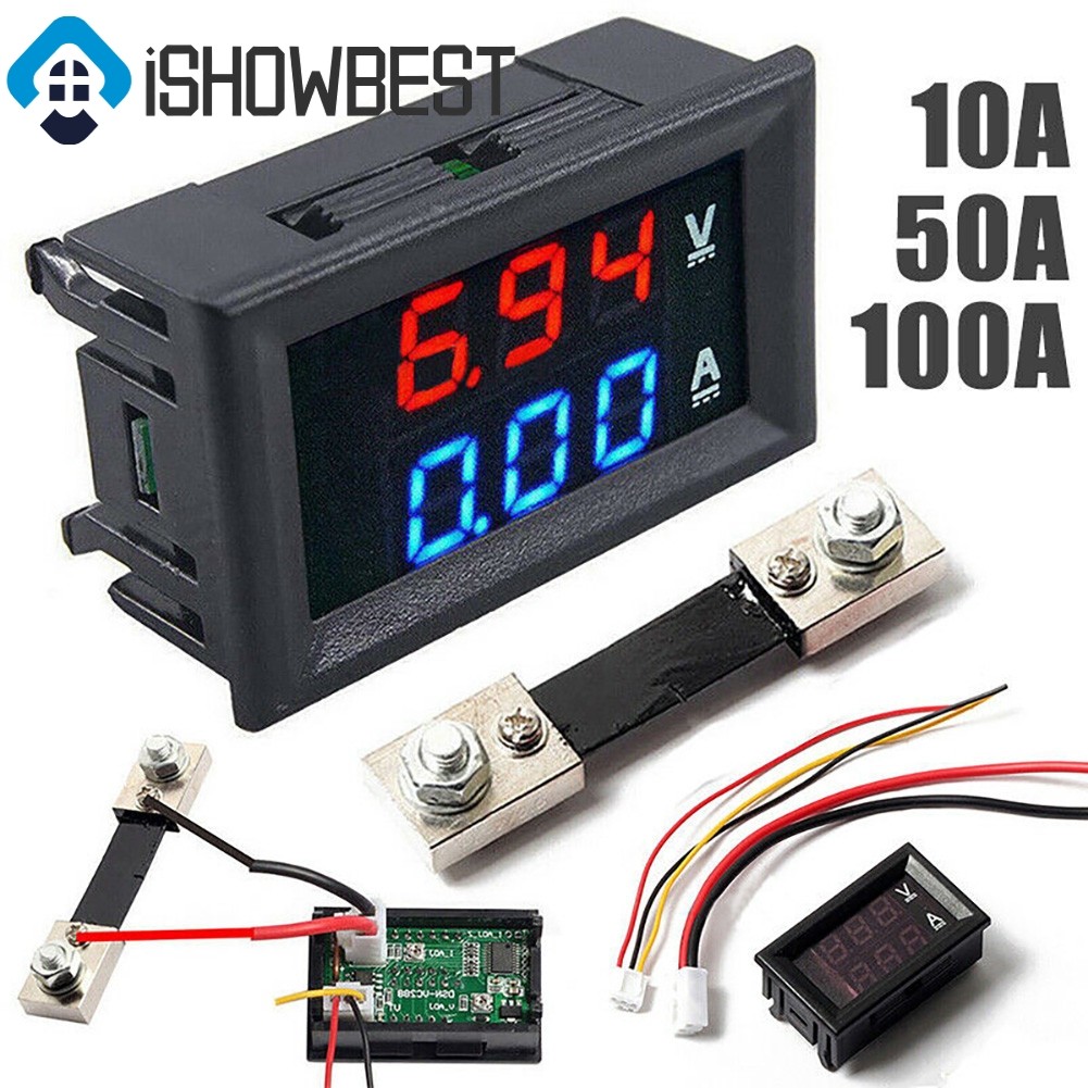 10/50/100A โวลต์มิเตอร์แอมป์มิเตอร์ LED Dual Digital โวลต์ Amp Meter เครื่องทดสอบเครื่องทดสอบ