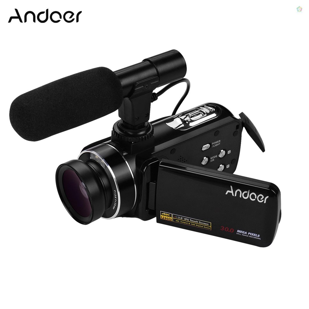 Audioworld Andoer 4K มือถือ DV Professional Digital Video กล้อง CMOS Sensor Camcorder พร้อมเลนส์มุมก