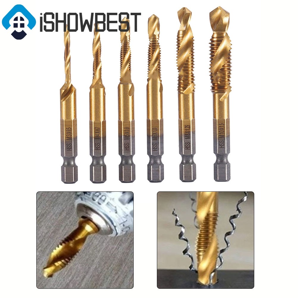 1PC ไทเทเนียมชุบ Hex Shank HSS สกรูเกลียวเมตริกแตะเจาะ Compound tap