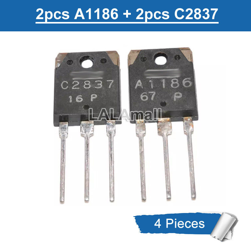 2 คู่ (2 ชิ้น A1186 +2 ชิ้น C2837 ) 2SA1186 2SC2837 TO-3P 10A/150V/100W Audio Power ทรานซิสเตอร์ใหม่