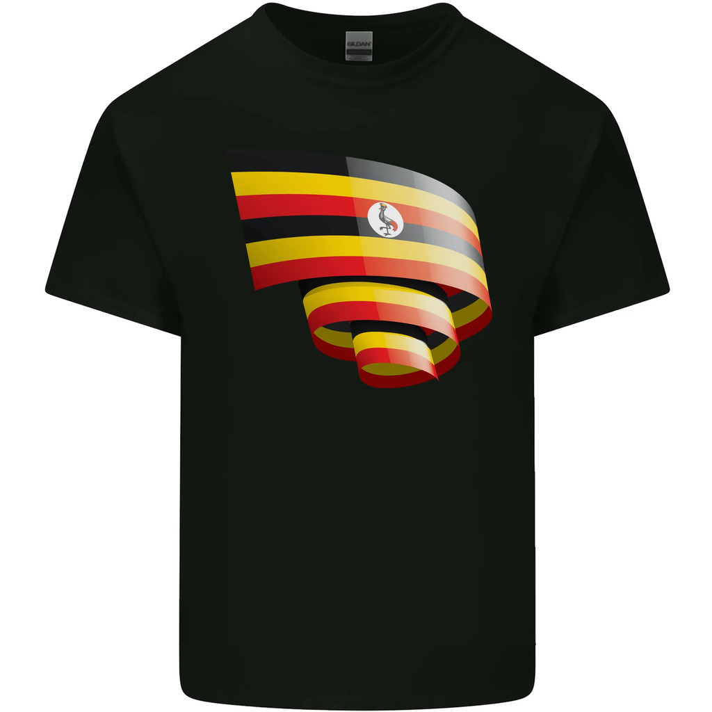 Curled Uganda Flag Ugandan Day Football Tshirt Childrens
